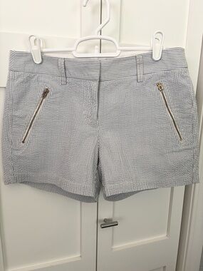 J. Crew Women's Seersucker Stripe Shorts - Blue & White